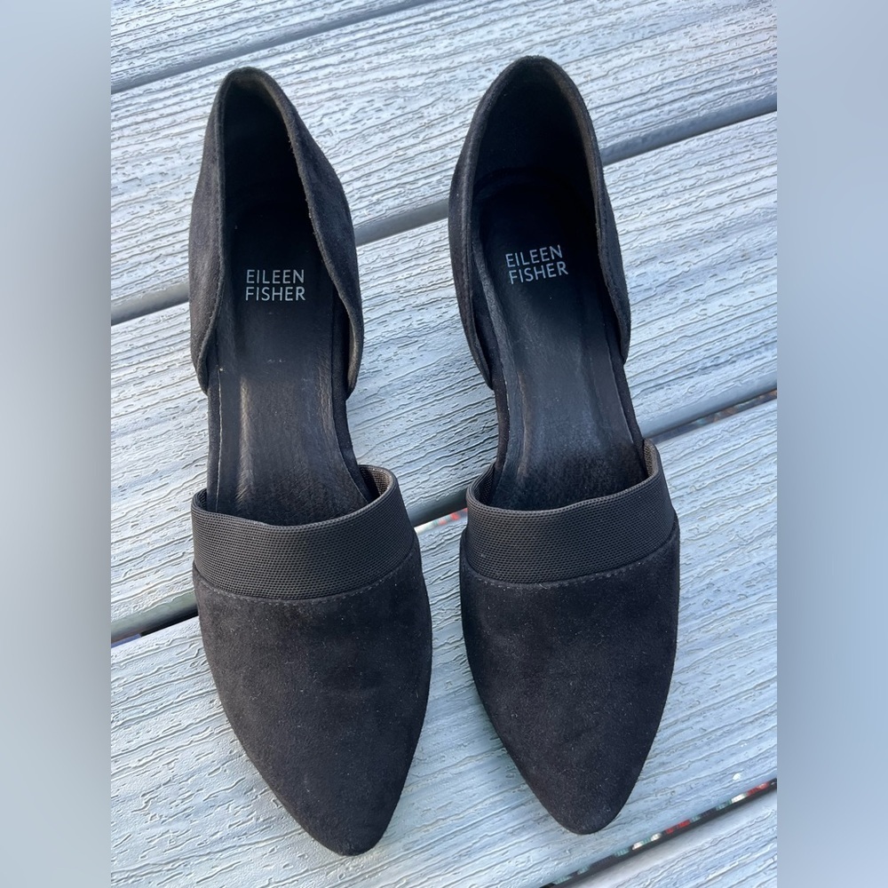 Eileen Fisher Women's Black Suede Hilly Pumps Wedge Heel Size 7.5